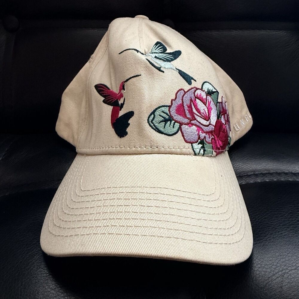 YoungLA Floral Hummingbird Embroidered Baseball Cap Beige Adjustable Cotton Hat - Picture 2 of 15